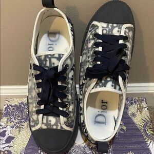 CD 💙INSPIRED💙 Navy Blue and Cream Monogrammed Sneakers with Navy Blue Laces